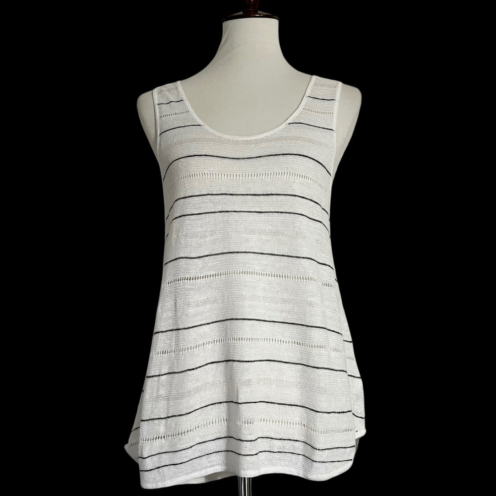 Eileen Fisher 100% Organic Linen Knit Tank Top‎ Sleeveless Striped Lightweight S